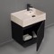 Floating Small Black Bathroom Vanity, Modern, 24